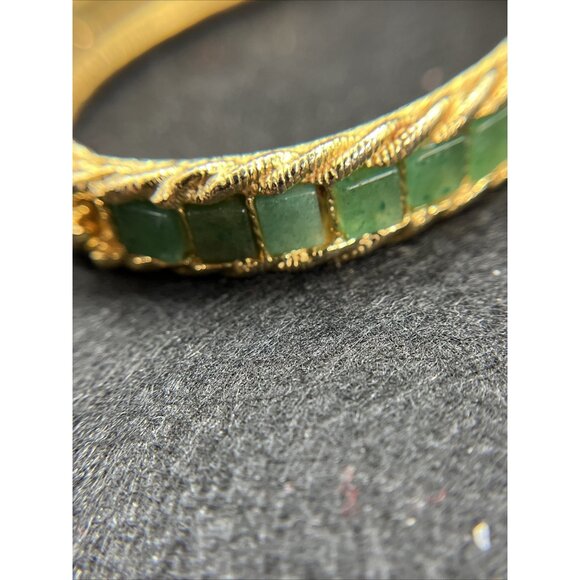 Vintage Swoboda Hinged Goldtone Channel Set Jade Bangle Bracelet - Picture 7 of 16